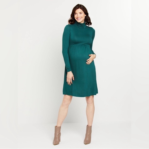 Motherhood Maternity Green Turtleneck Dress - Picture 1 of 8